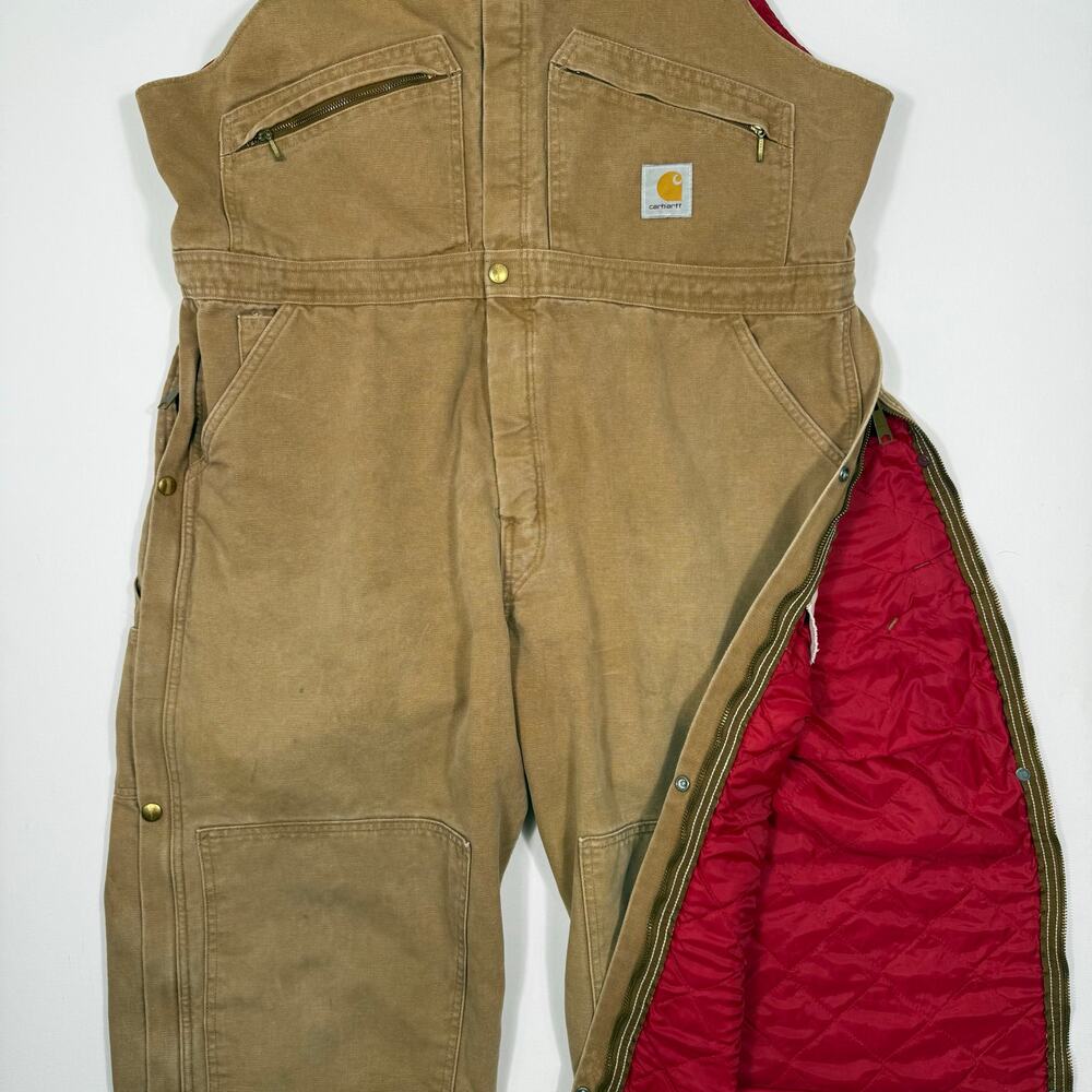 Vintage Carhartt Duck Canvas Insulated Bib Overalls Brown USA Made Quilted Lined - Picture 8 of 8
